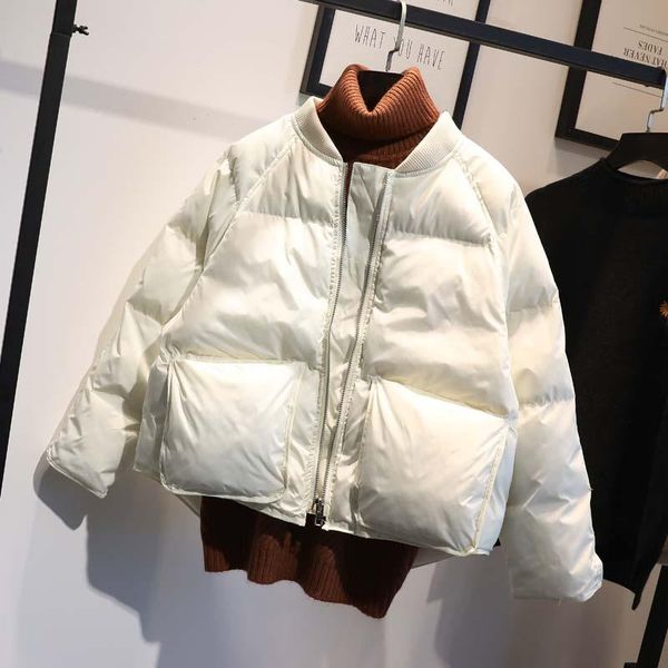 

women's down & parkas fluffy cotton-padded dames jassen winter short jacket women korean bread coat solid manteau femme veste hiver, Black