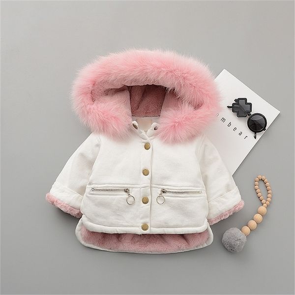 2020 Fleece Toddler Girl Jacket Denim Warm Fur Hoodie Abbigliamento invernale per bambini Cotone spesso Baby Boy Cappotti Jeans Capispalla per bambini LJ201007
