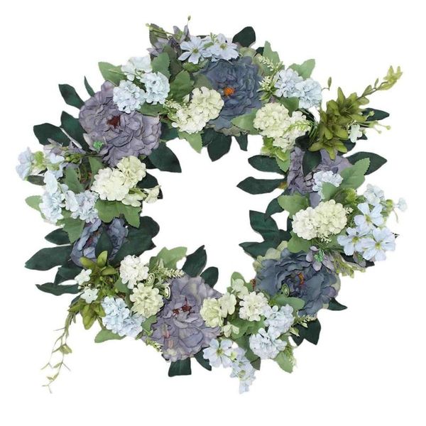 

peony wreath summer door wreath for window wall wedding - handcrafted on a grapevine base - blue and purple tones