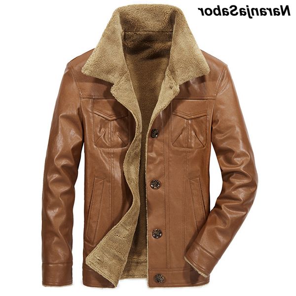 

naranjasabor winter 2020 new men's leather jacket casual pu coats thermal outerwear male fleece jackets mens brand clothing 4xl, Black