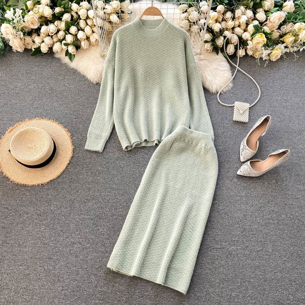 

2021 new female autumn winter knitted or crocheted the neck long loose nightgown + high skirt tender parts s2mf, Gray