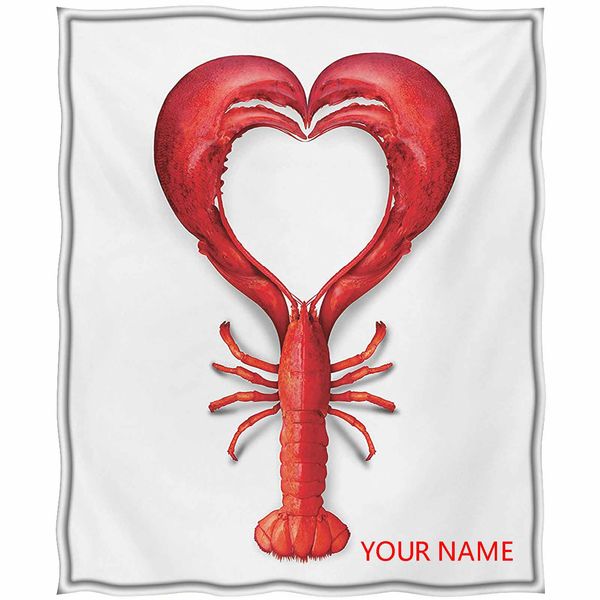 

sea animals personalized throw blanket, a boiled lobster shaped as a heart symbol seafood love valentines restaurant menu art diy blanket, f