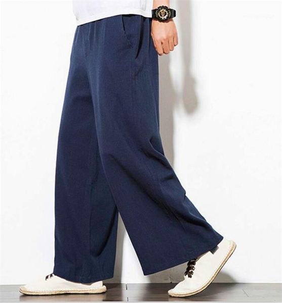 

men's pants 2021 autunm men casual loose wide leg cotton linen bloomers trousers harem plus size summer 6xl 7xl1, Black