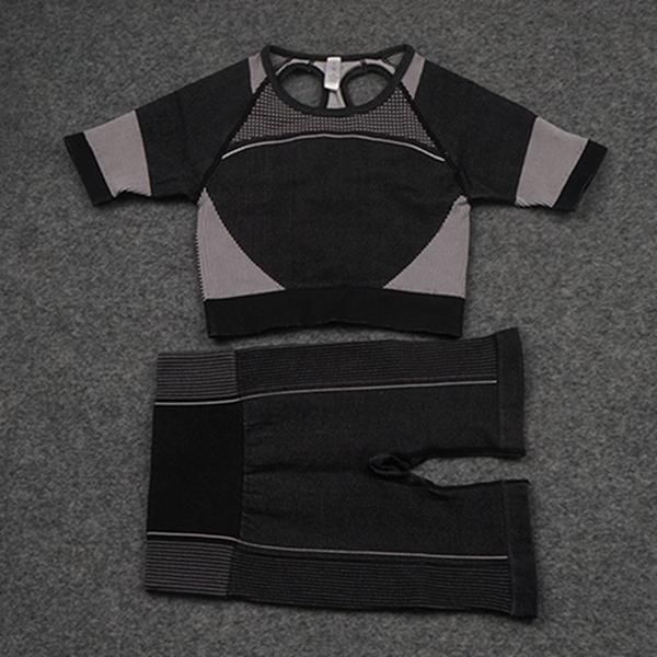 

new fashion designer women's cotton yoga suit, sportswear, fitness 2-piece set, 2-piece bra or t-shirt and tights set 012, Gray