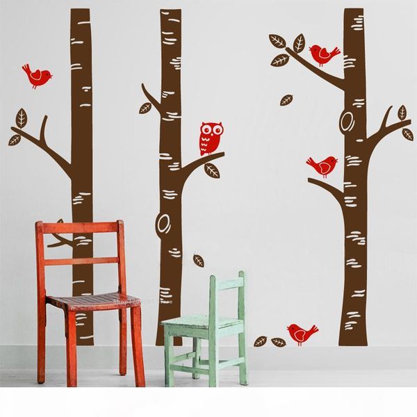 

birch tree birds owl forest wall decal large size tree branch vinyl sticker kids nursery decor living room removable mural ds024 t200421