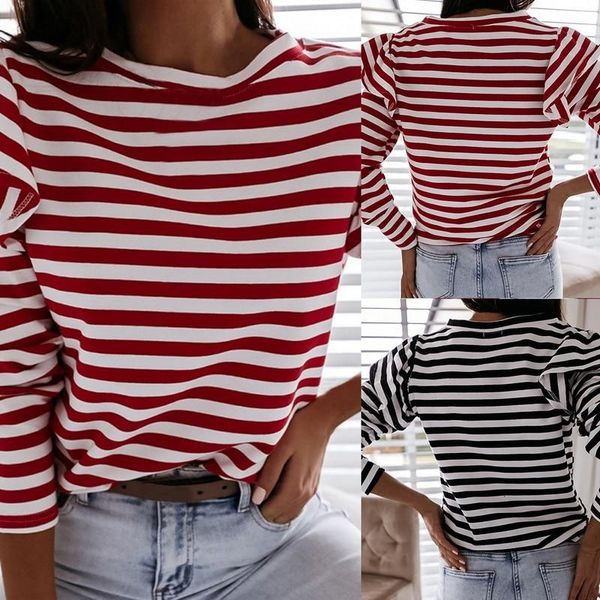

2020 autumn women blouse shirt striped ruffle long sleeve women's casual blouse feminine fashion woman blouses o neck loose top, White