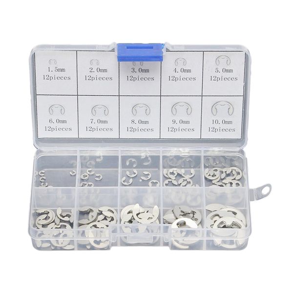 

120-pcs [10-size] e-clip circlip external retaining ring assortment set - 304 stainless steel