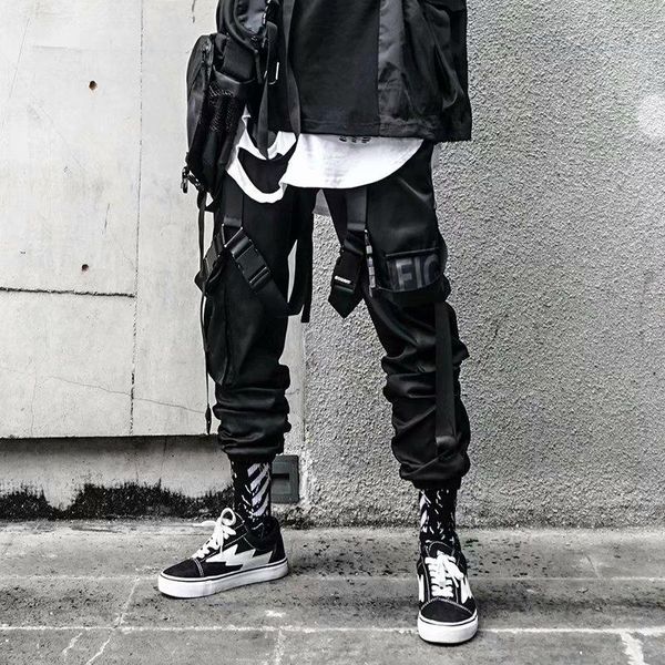 

2021 cargo pants men hip hop streetwear harajuku harem pants male buckle ribbon joggers pant autumn black pockets sweatpants 3xl