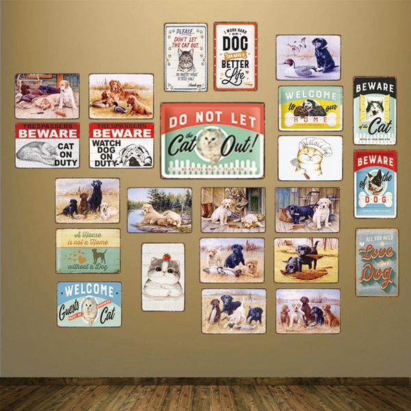 

2021 funny designed watch dog on duty pet metal plate wall pub restaurant home art decor vintage iron poster cuadros bar wall decoration