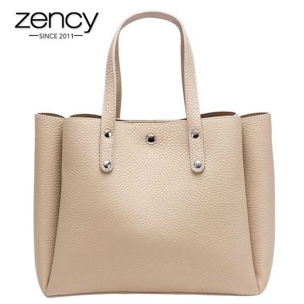 

zency 2021 new arrivals winter beige tote bag for women 100% genuine leather handbag elegant lady shoulder crossbody bags black c0121