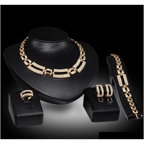 

jewelry set exaggerated women fashion rhinestone party jewelry set 18k gold plated geometric wedding jewelry sets 4-piece set js075 ihexl, Slivery;golden