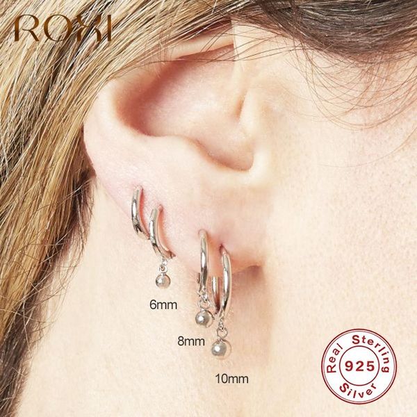

roxi 3pcs/set glossy small balls hoop earrings for women round beads jewelry cartilage earrings 925 sterling silver pendientes, Golden;silver