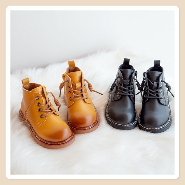 

2020 spring and autumn new retro martin boots korean version of the british wind casual shoes short boots children' shoes worker child, Black;grey