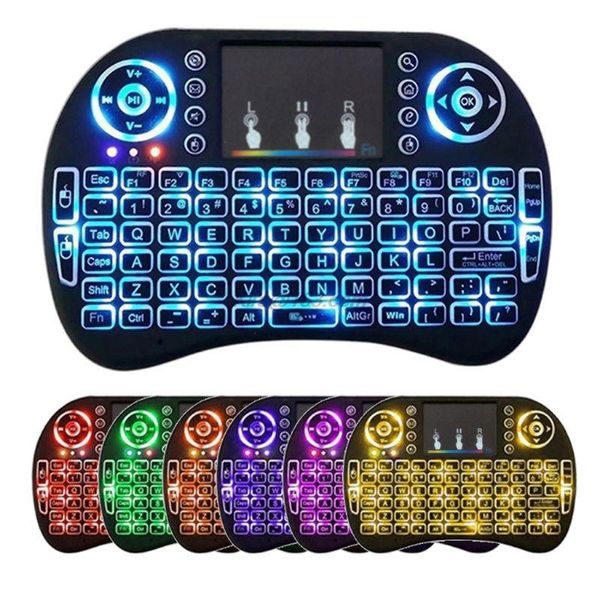 

russian spanish i8 mini 7 color backlit keyboard 2.4ghz touchpad air mouse