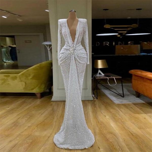 

abendkleider sequin evening dress appliques long sleeve evening gown robe de soiree vestido de festa saudi arabic evening dress lj201123, White;black