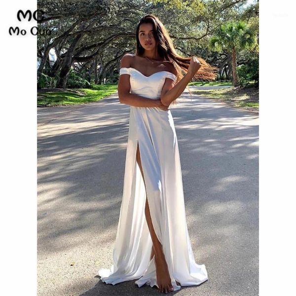 

off shoulder evening dresses long prom gown short sleeves vestidos de fiesta front slit chiffon halter women evening dress1, White;black