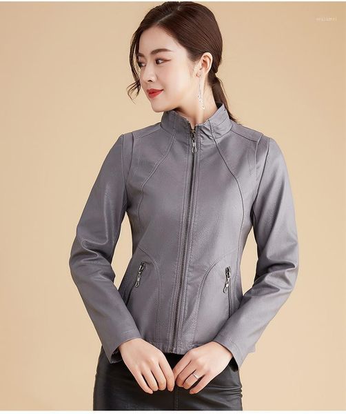 

spring and autumn leather women's short slim little coat stand collar sheepskin jacket 2021 autumn new1, Black