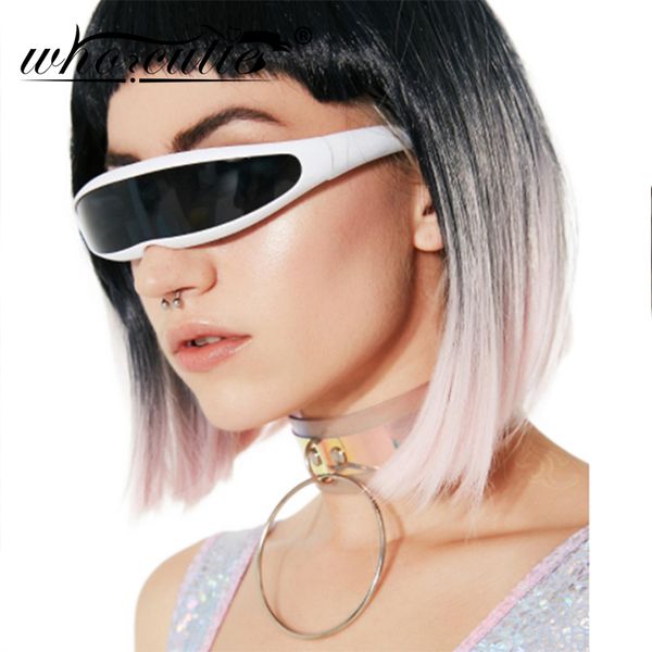 

who cutie 2019 windproof visor sunglasses men women one piece sunny flat goggles oversized shield robot sun glasses male 837, White;black