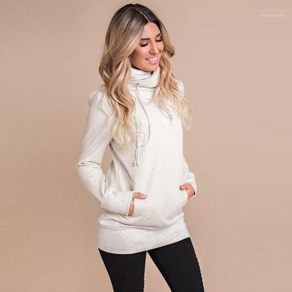 

long hoodies women cowl neck full sleeve pocket sweatshirt female plus size pullover oversized loose solid color sweatshirts1, Black