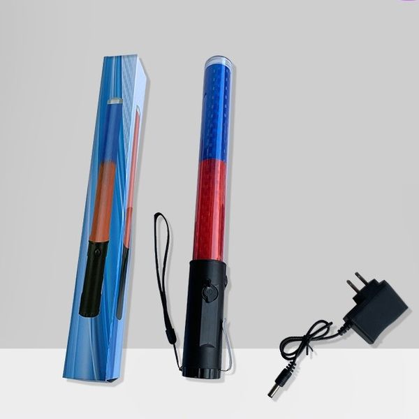 

36cm red blue rechargeable traffic light baton fire control fluorescent rod led police safety command stick police emergency roadsafety wand