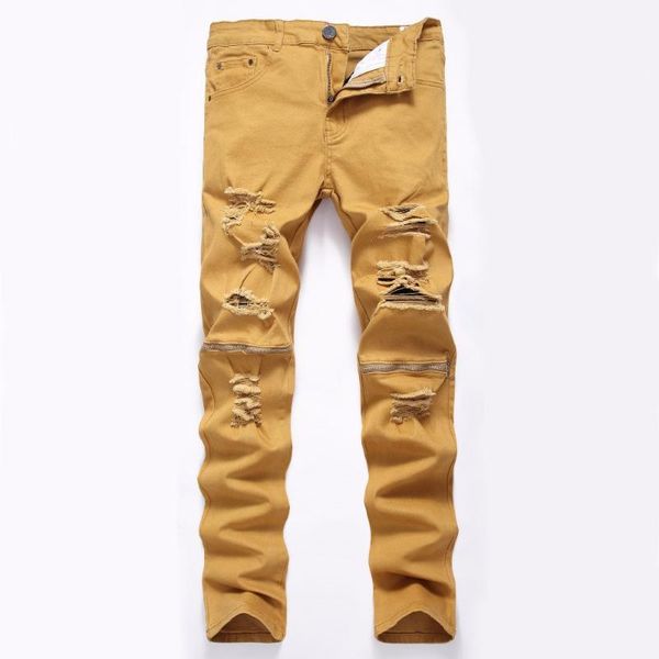

men's jeans fashion khaki color men slim knee zipper designer soft denim homme wholesale ripped for men1, Blue