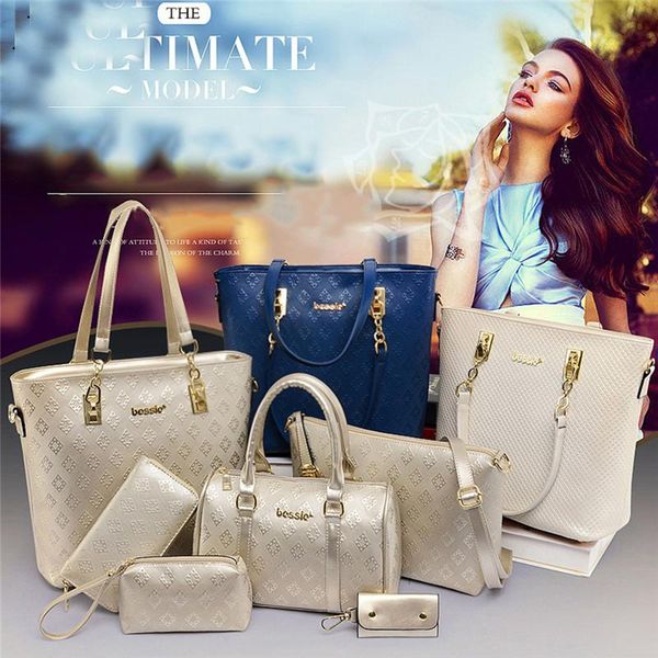 

6 pcs / set fashion women composite bags pu leather diamond lattice print women handbag bag wallets purse key bag set