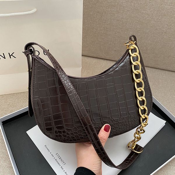 

new fashion youth ladies simple versatile bag casual alligator pattern chain hobo solid leather shoulder underam bag for women c1223