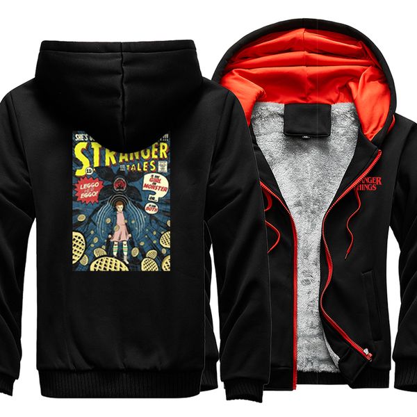 

stranger things harajuku men jackets fashion warm hip hop hooded zipper casual streetwear 2020 winter thick coat hoodies mens, Black