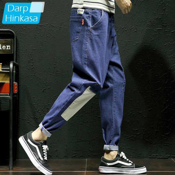 

pants men fashion splicing jeans jogger harajuku streetwear pants loose casual men cargo streetwear hip hop trousers, Blue