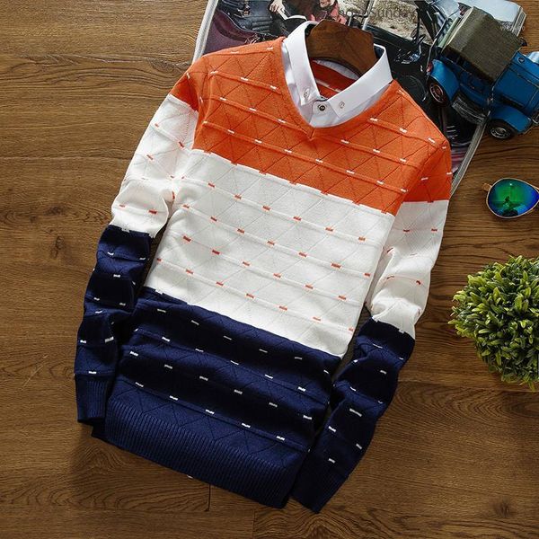 

2019 new choynsunday simplicity pullover sweater man striped long sleeves men shirt collar orange sweaters men shirt clothes1, White;black