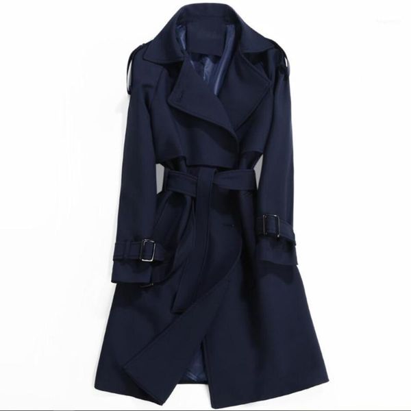 

double breasted md-long trench coat women 2020 new fashion belt windbreaker plus size 2xl1, Tan;black