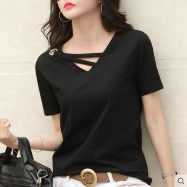 

c8rib short sleeve women new 2020 summer white coat t-shirt women v-neck loose korean black casual ins t-shirt fashion hyoeq