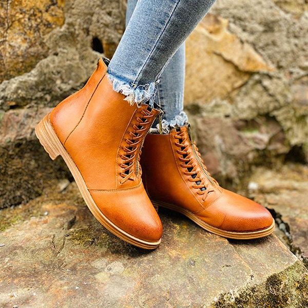 

women retro autmn ankle boots ladies cross tie zipper female chunky heels cool street female casual comfortable women's shoes, Black