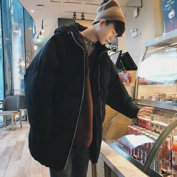 

men winter long hooded parkas 2018 mens loose coats black parkas male korean style warm down jacket brand clothing1