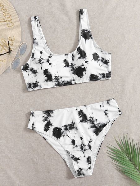 

plus tie dye high waisted bikini swimsuit y8ls#, Black