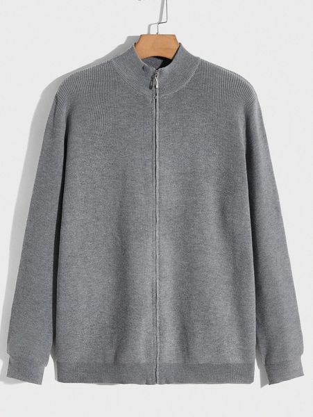 

men solid zipper placket ribbed knit cardigan q2zb#, White;black