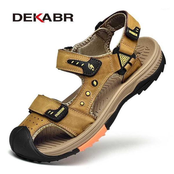 

sandals dekabr arrival summer men genuine leather fashion male casual walking shoes outdoor slippers1, Black