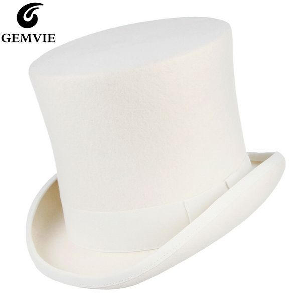 

gemvie 17cm 100% wool felt white hat costume fedora cylinder hat for women/men er mad hatter party derby magician hat 201028, Blue;gray