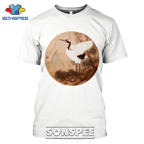 

crane chinese style painting bird 3d print shirts hentai harajuku hippie men clothing