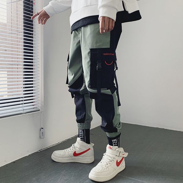 

2019 men's streetwear joggers pants hip hop patchwork design jogger pant men casual harajuku cargo trousers sweatpants, Black