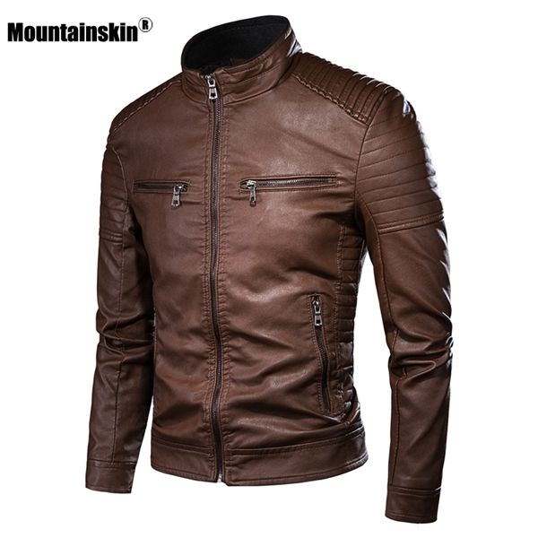 

mountainskin 2020 men's leather jacket motorcycle casual coats men zipper solid fashion jackets slim fit pu coat male sa897 c1103, Black;brown