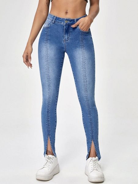

slit hem skinny jeans e3r7#, Blue
