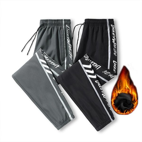 

airgracias 2021 casual pants men's side letter printing trendy fashion sports pants plus velvet thick ankle-length, Black