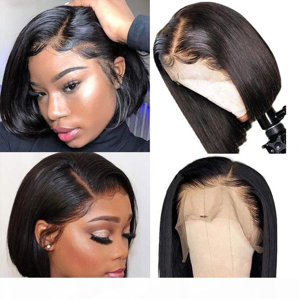 

natural color short bob lace front wig full lace wig unprocessed brazilian human hair no shedding no tangle pre plucked hairline, Black;brown