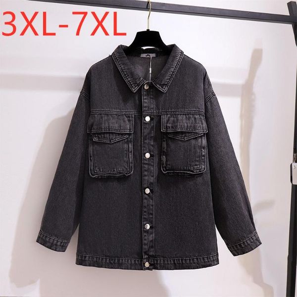 

new ladies autumn winter plus size denim jacket for women large long sleeve loose cotton pocket button coat 3xl 4xl 5xl 6xl 7xl, Black;brown
