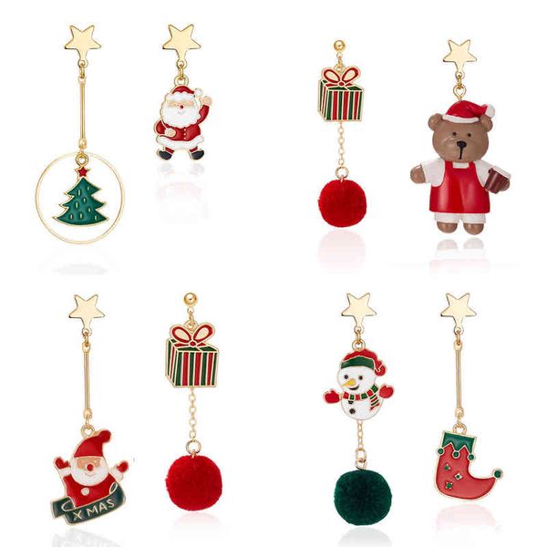 

asymmetrical star bear irregular plush ball drop earrings for women christmas fashion cute santa clause deer earring jewelry g220312, Silver