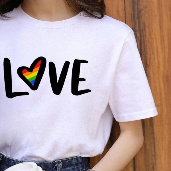 

ZOGANKIN Lgbt Harajuku Rainbow LOVE Letters Printed T Shirt Women Cartoon T-shirt 90s Graphic Casual Tshirt Fashion Tops Tee #d988, White