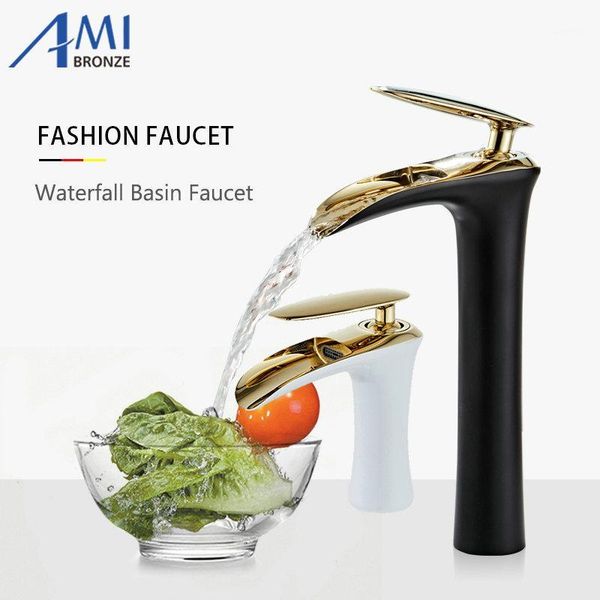 

amibronz waterfall basin faucet brass mixer cold mixer basin tap white/chrome/gold/ bathroom faucets 8886s1
