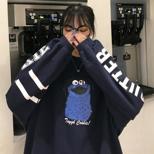 

vvmin very fairy women's spring and autumn cec loose korean style trendy ins student lazy style bf thin coat sweatersweater super sweat, Black