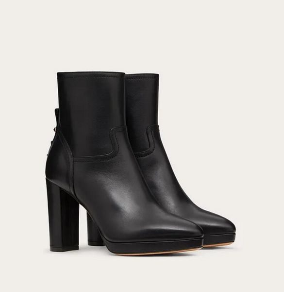 

original box] elegant winter rock studs black grain leather ankle boots boots lady classic booties party wedding eu35-43
